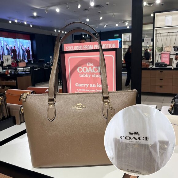 Coach Gallery Tote Bag Leather CV402 Gold/Dark Stone - Picture 1 of 13